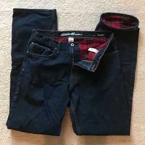 Eddie Bauer, Plaid Lined Dark Wash Jeans, 32x34